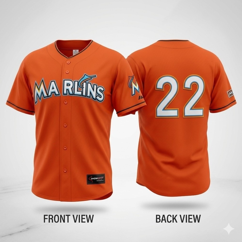 Vintage Florida Marlins Baseball Jersey Showoff Orange Men's Size 40 Large 22
